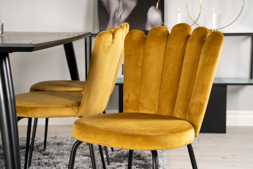 Venture Home Dipp Dining Table - 180*90cm - Black Veneer / black legs w brass dipp +Limhamn Light - Chair - Gold Velvet_6