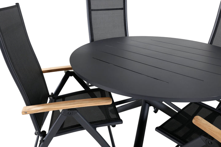 Venture Home Alma Dining Table - Black Alu - ø120cm+Panama Light 5-pos Chair Black / Black and teak_4