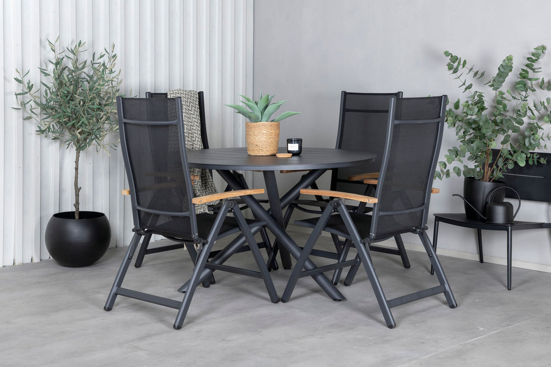 Venture Home Alma Dining Table - Black Alu - ø120cm+Panama Light 5-pos Chair Black / Black and teak_4