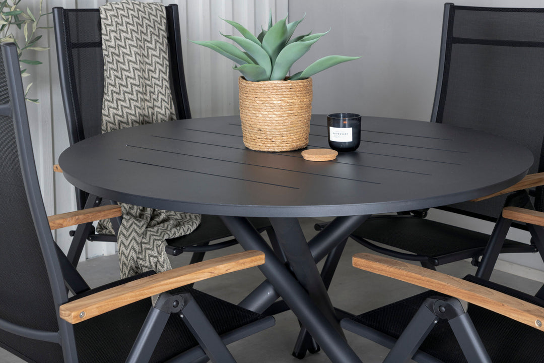 Venture Home Alma Dining Table - Black Alu - ø120cm+Panama Light 5-pos Chair Black / Black and teak_4