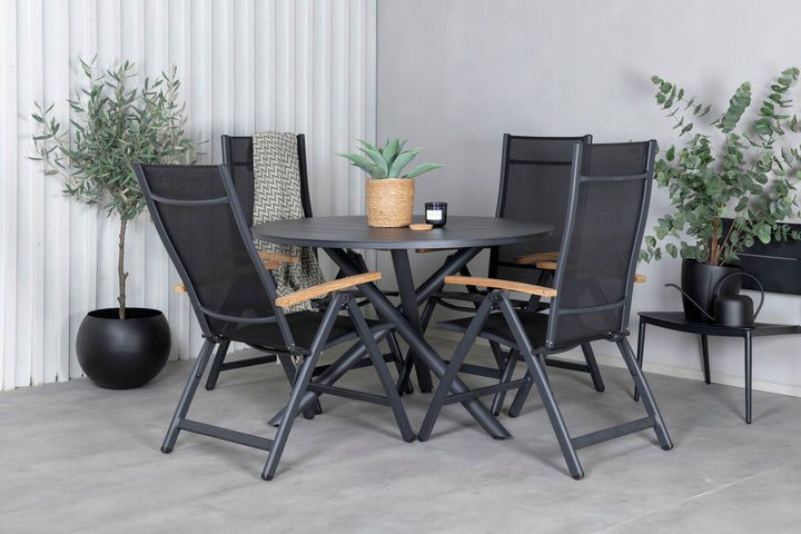 Venture Home Alma Dining Table - Black Alu - ø120cm+Panama Light 5-pos Chair Black / Black and teak_4