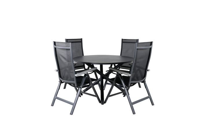 Venture Home Alma Dining Table - Black Alu - ø120cm+Albany Light 5-pos - black / Black textilene and grey teak_4