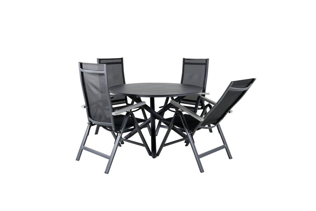 Venture Home Alma Dining Table - Black Alu - ø120cm+Albany Light 5-pos - black / Black textilene and grey teak_4