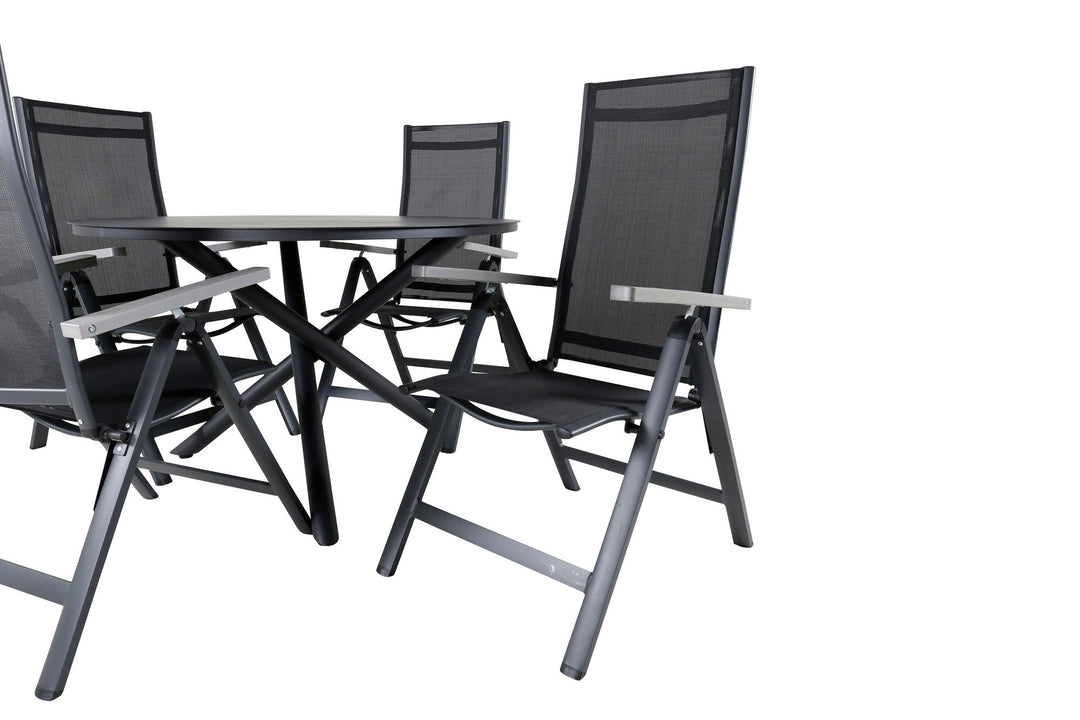 Venture Home Alma Dining Table - Black Alu - ø120cm+Albany Light 5-pos - black / Black textilene and grey teak_4