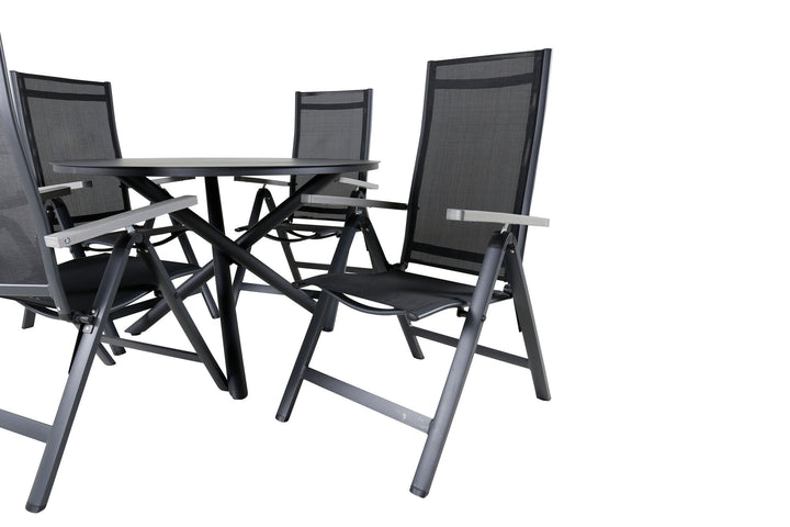 Venture Home Alma Dining Table - Black Alu - ø120cm+Albany Light 5-pos - black / Black textilene and grey teak_4