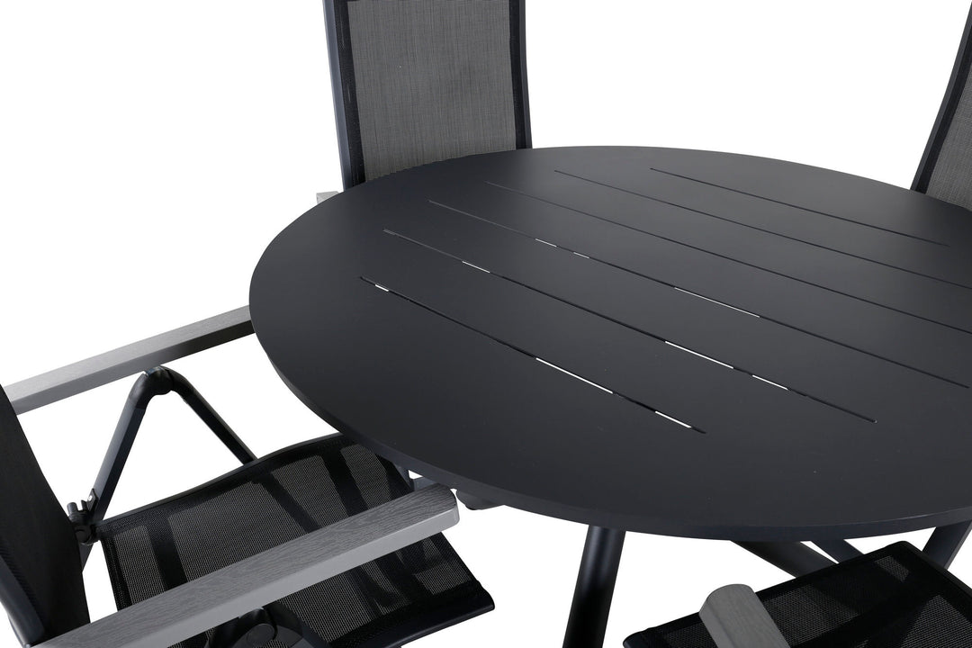 Venture Home Alma Dining Table - Black Alu - ø120cm+Albany Light 5-pos - black / Black textilene and grey teak_4