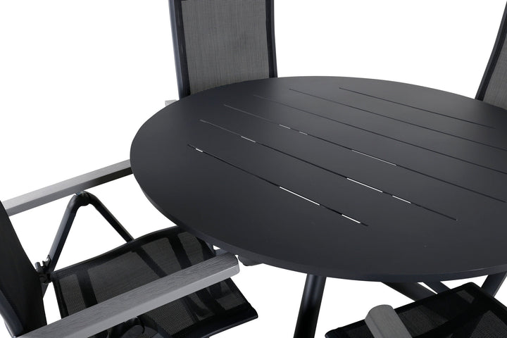 Venture Home Alma Dining Table - Black Alu - ø120cm+Albany Light 5-pos - black / Black textilene and grey teak_4