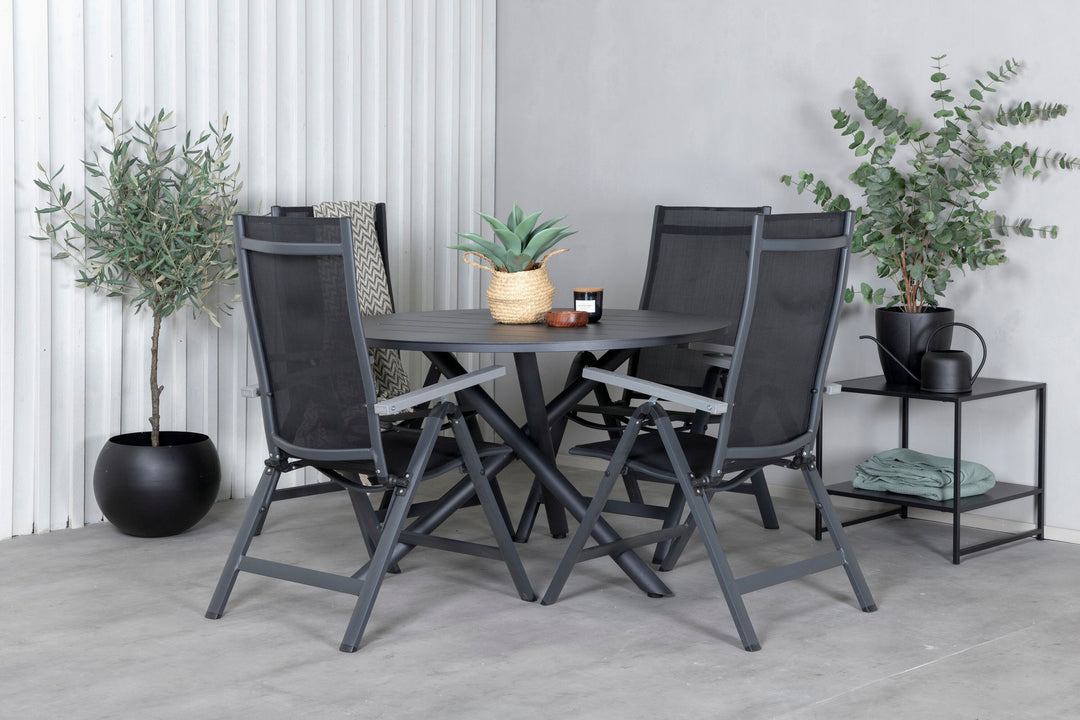 Venture Home Alma Dining Table - Black Alu - ø120cm+Albany Light 5-pos - black / Black textilene and grey teak_4