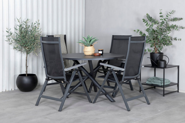 Venture Home Alma Dining Table - Black Alu - ø120cm+Albany Light 5-pos - black / Black textilene and grey teak_4
