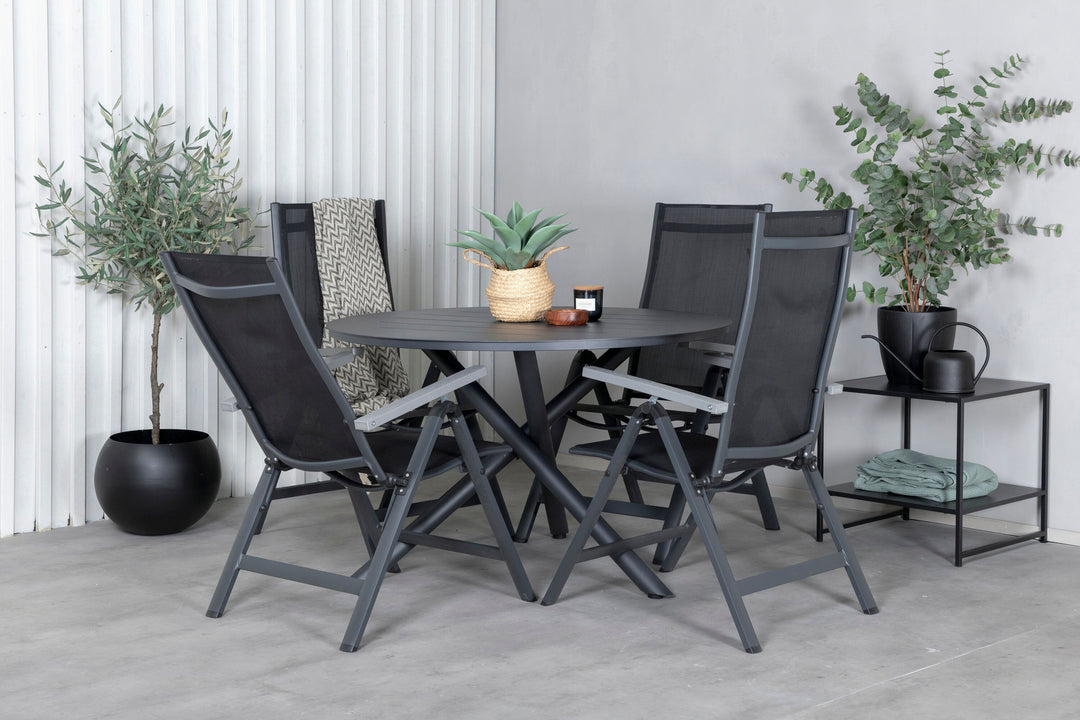 Venture Home Alma Dining Table - Black Alu - ø120cm+Albany Light 5-pos - black / Black textilene and grey teak_4