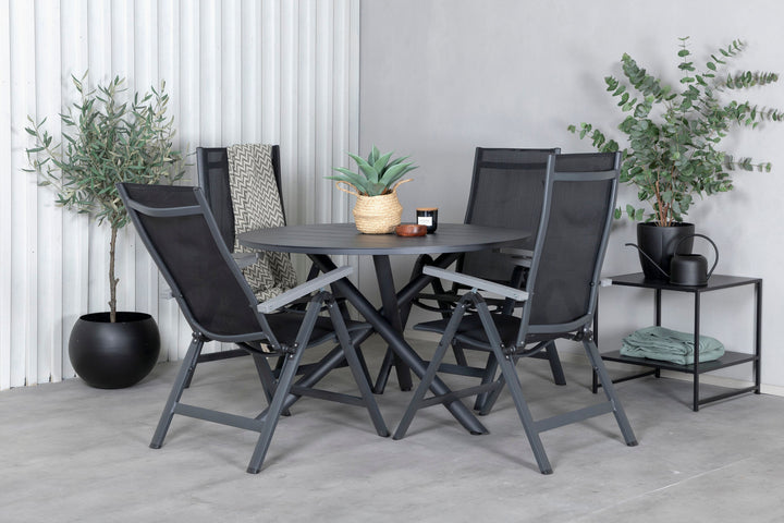 Venture Home Alma Dining Table - Black Alu - ø120cm+Albany Light 5-pos - black / Black textilene and grey teak_4