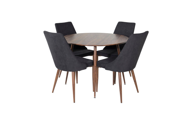 Venture Home Plaza Round table 100 cm - Walnut top - Walnut legs+Leone Dining Chair - Walnut legs - Black Fabric_4
