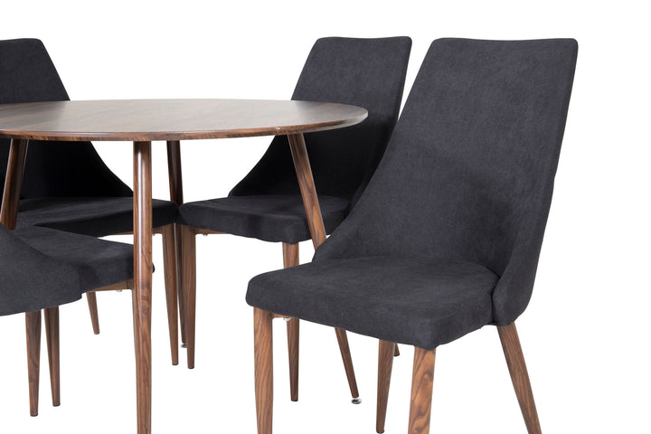 Venture Home Plaza Round table 100 cm - Walnut top - Walnut legs+Leone Dining Chair - Walnut legs - Black Fabric_4
