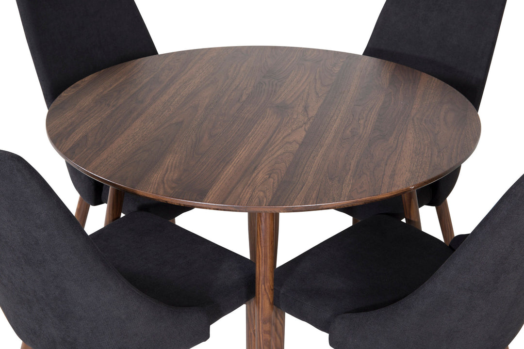 Venture Home Plaza Round table 100 cm - Walnut top - Walnut legs+Leone Dining Chair - Walnut legs - Black Fabric_4