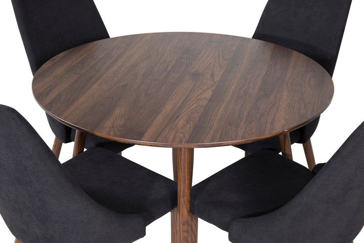 Venture Home Plaza Round table 100 cm - Walnut top - Walnut legs+Leone Dining Chair - Walnut legs - Black Fabric_4