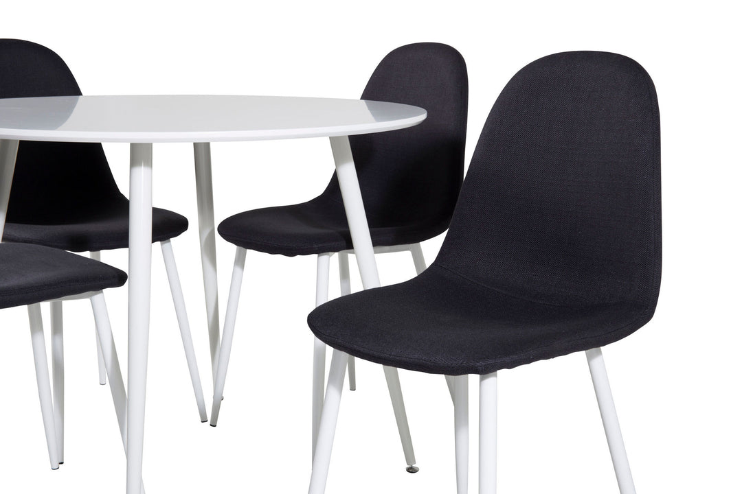 Venture Home Plaza Round Table 100 cm - White top / White Legs+Polar Dining Chair - White Legs - Black Fabric_4
