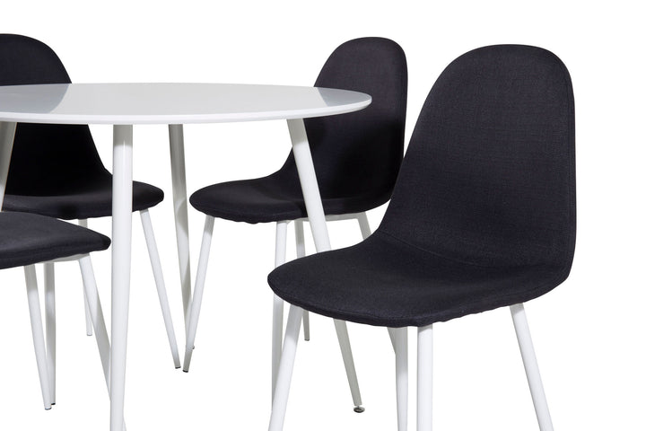 Venture Home Plaza Round Table 100 cm - White top / White Legs+Polar Dining Chair - White Legs - Black Fabric_4