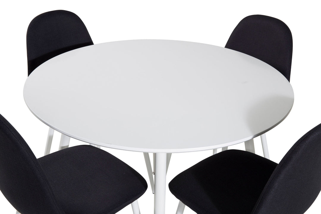 Venture Home Plaza Round Table 100 cm - White top / White Legs+Polar Dining Chair - White Legs - Black Fabric_4