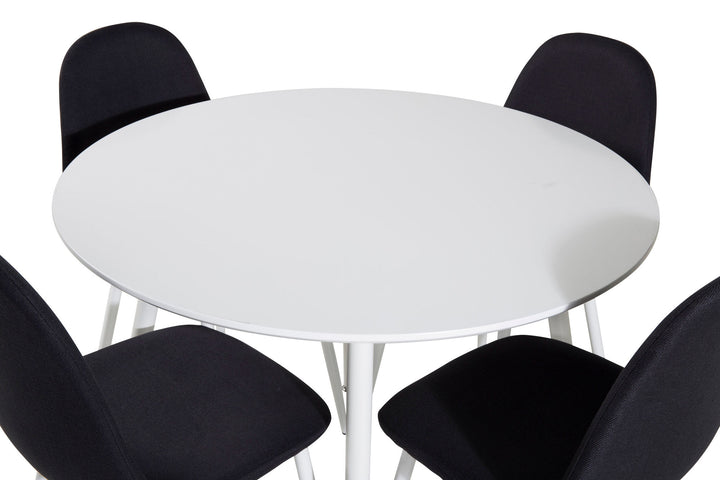 Venture Home Plaza Round Table 100 cm - White top / White Legs+Polar Dining Chair - White Legs - Black Fabric_4