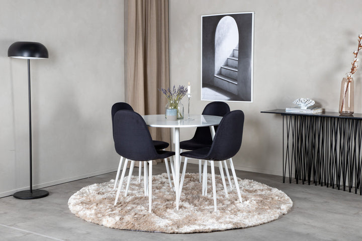 Venture Home Plaza Round Table 100 cm - White top / White Legs+Polar Dining Chair - White Legs - Black Fabric_4