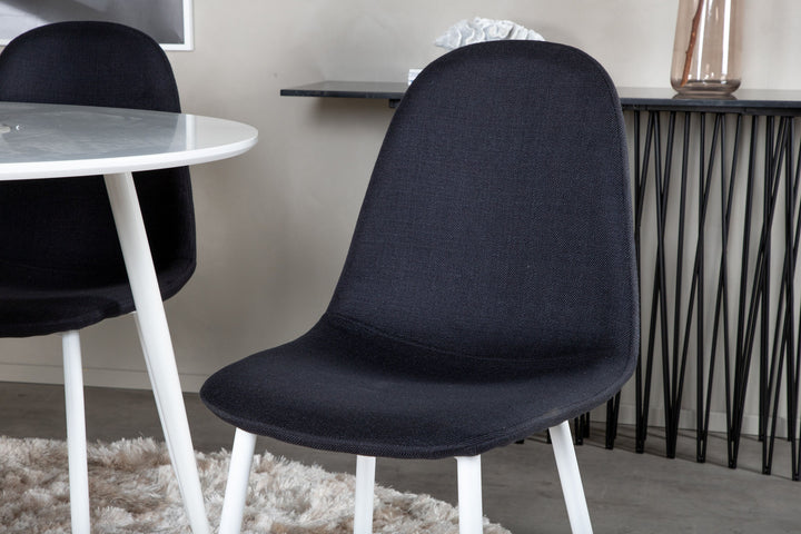 Venture Home Plaza Round Table 100 cm - White top / White Legs+Polar Dining Chair - White Legs - Black Fabric_4