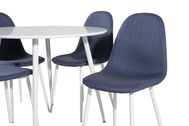 Venture Home Plaza Round Table 100 cm - White top / White Legs+Polar Dining Chair - White Legs - Blue Fabric_4