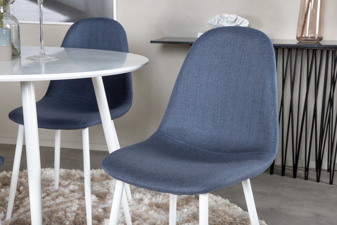 Venture Home Plaza Round Table 100 cm - White top / White Legs+Polar Dining Chair - White Legs - Blue Fabric_4