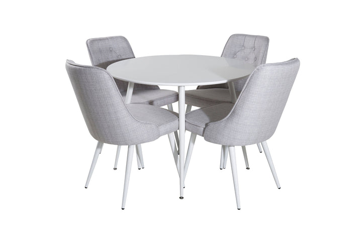 Venture Home Plaza Round Table 100 cm - White top / White Legs+Velvet Deluxe Dining Chair - White Legs - Light Grey Fabric_4