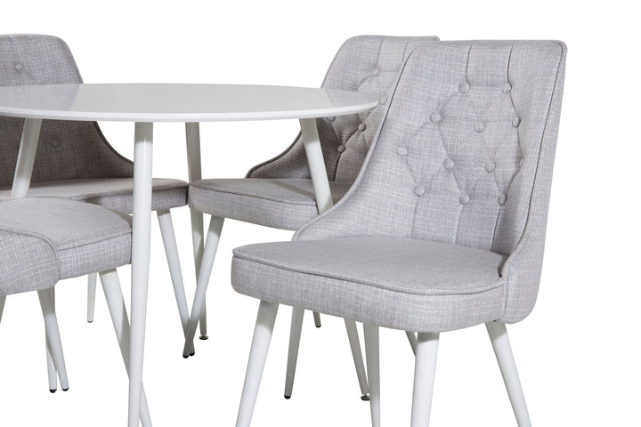 Venture Home Plaza Round Table 100 cm - White top / White Legs+Velvet Deluxe Dining Chair - White Legs - Light Grey Fabric_4