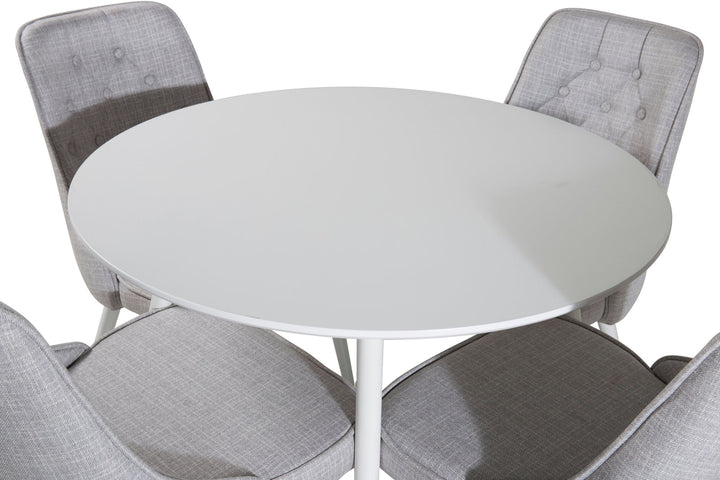 Venture Home Plaza Round Table 100 cm - White top / White Legs+Velvet Deluxe Dining Chair - White Legs - Light Grey Fabric_4