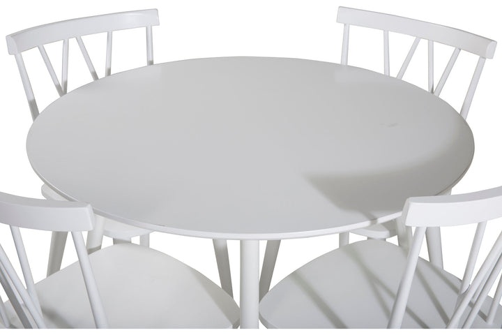 Venture Home Plaza Round Table 100 cm - White top / White Legs+Polar Dining Chair - White Legs - Light Grey Fabric_4