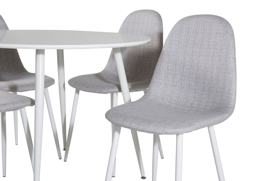 Venture Home Plaza Round Table 100 cm - White top / White Legs+Polar Dining Chair - White Legs - Light Grey Fabric_4