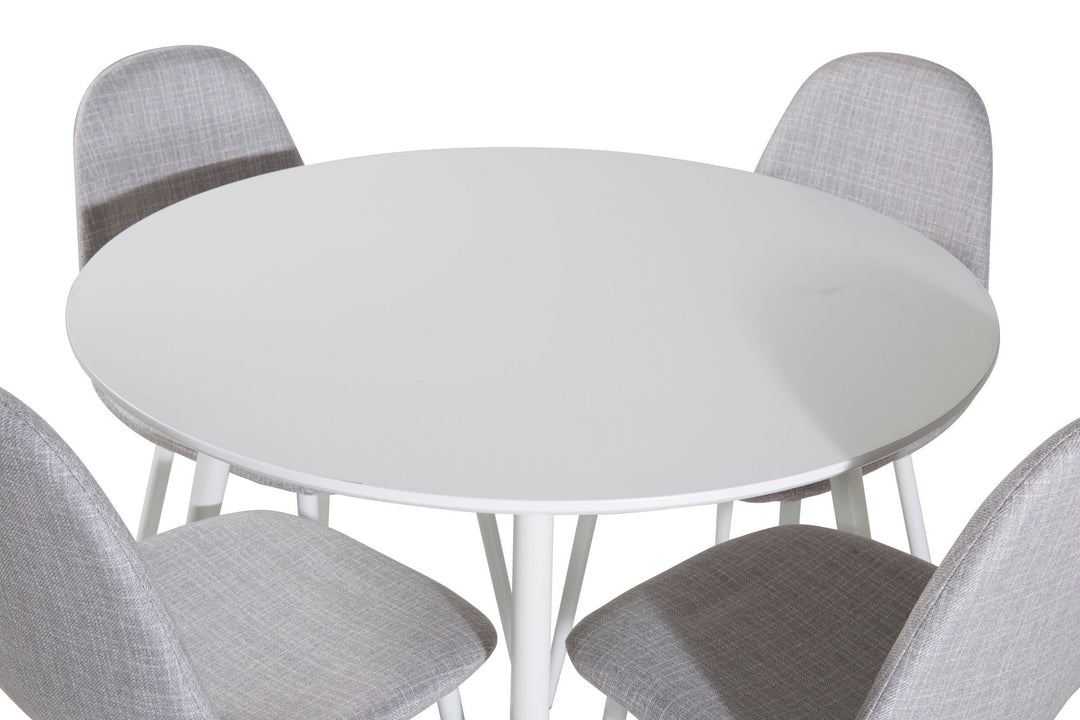 Venture Home Plaza Round Table 100 cm - White top / White Legs+Polar Dining Chair - White Legs - Light Grey Fabric_4