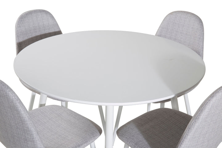 Venture Home Plaza Round Table 100 cm - White top / White Legs+Polar Dining Chair - White Legs - Light Grey Fabric_4