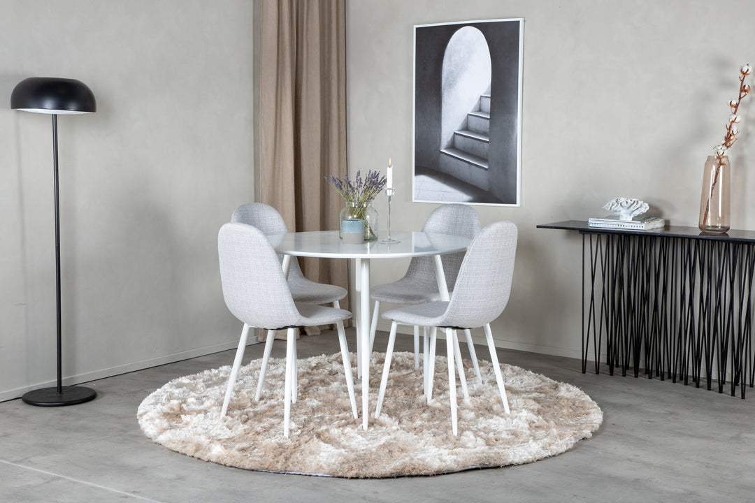 Venture Home Plaza Round Table 100 cm - White top / White Legs+Polar Dining Chair - White Legs - Light Grey Fabric_4