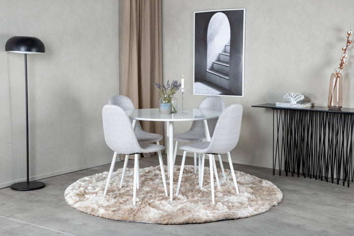 Venture Home Plaza Round Table 100 cm - White top / White Legs+Polar Dining Chair - White Legs - Light Grey Fabric_4