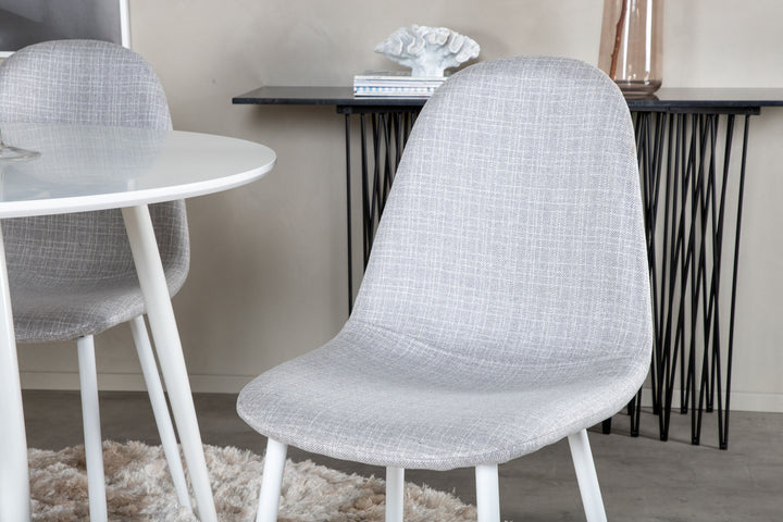 Venture Home Plaza Round Table 100 cm - White top / White Legs+Polar Dining Chair - White Legs - Light Grey Fabric_4