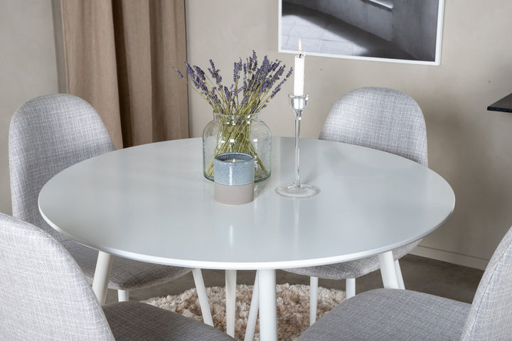 Venture Home Plaza Round Table 100 cm - White top / White Legs+Polar Dining Chair - White Legs - Light Grey Fabric_4