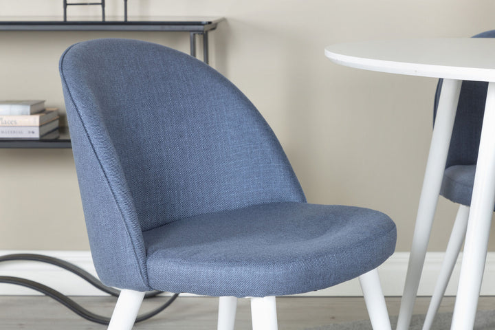 Venture Home Plaza Round Table 100 cm - White top / White Legs+Velvet Dining Chiar - White legs - Blue Fabric_4