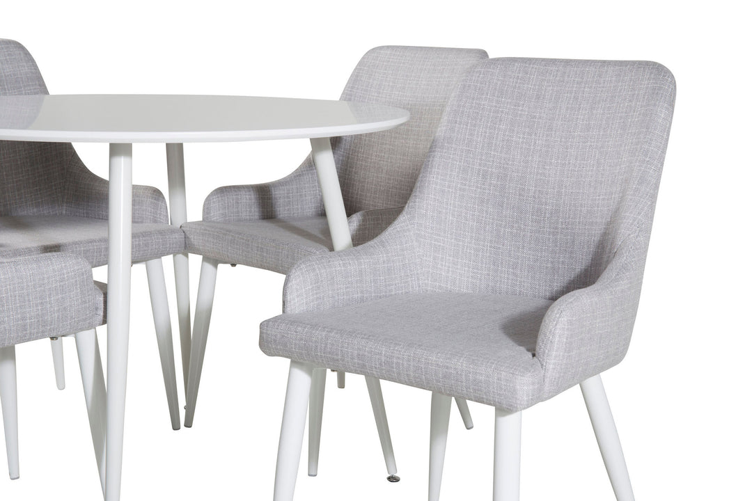 Venture Home Plaza Round Table 100 cm - White top / White Legs+Plaza Dining chair - White legs - Light Grey Fabric_4