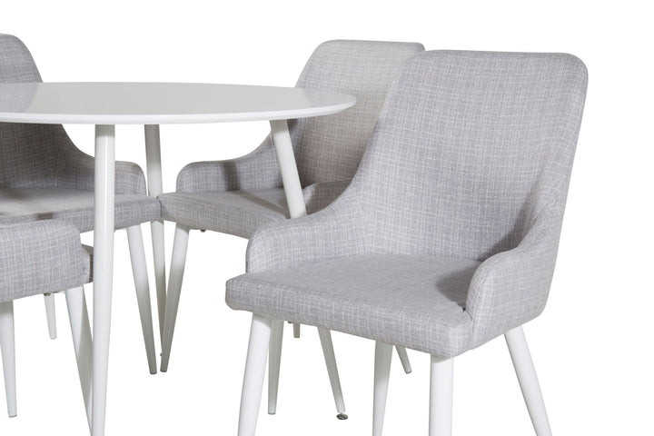 Venture Home Plaza Round Table 100 cm - White top / White Legs+Plaza Dining chair - White legs - Light Grey Fabric_4