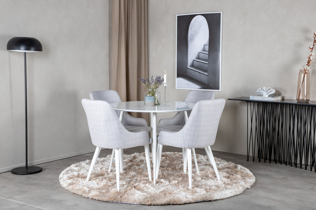 Venture Home Plaza Round Table 100 cm - White top / White Legs+Plaza Dining chair - White legs - Light Grey Fabric_4