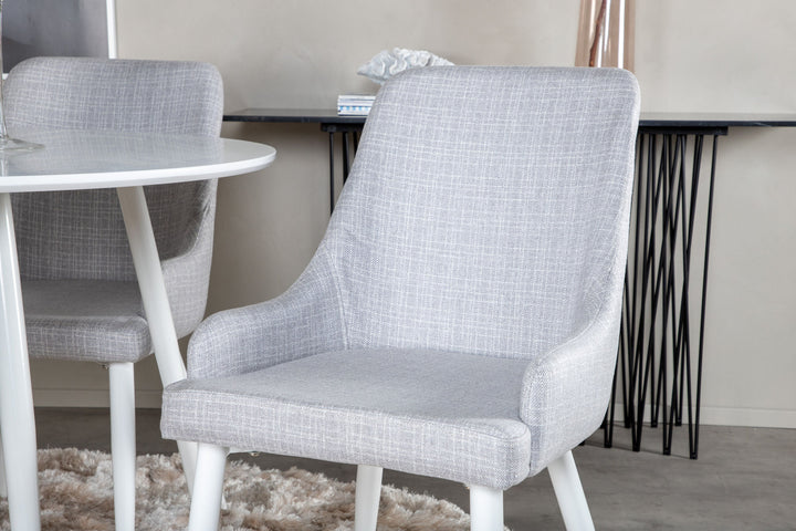 Venture Home Plaza Round Table 100 cm - White top / White Legs+Plaza Dining chair - White legs - Light Grey Fabric_4