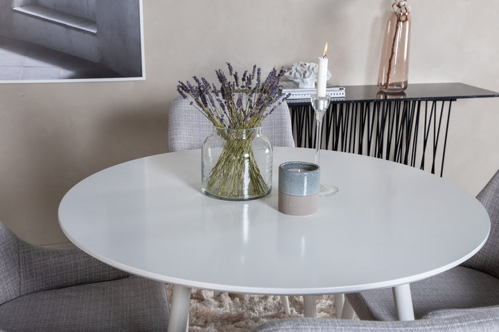 Venture Home Plaza Round Table 100 cm - White top / White Legs+Plaza Dining chair - White legs - Light Grey Fabric_4