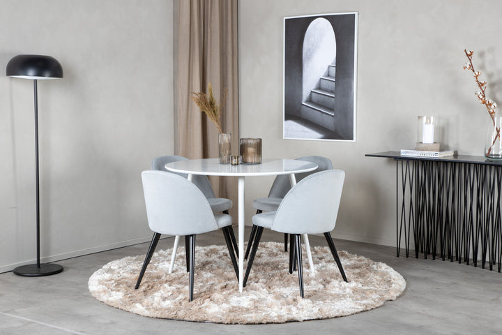 Venture Home Plaza Round Table 100 cm - White top / White Legs+Velvet Dining Chair Corduroy - Light Grey / Black_4