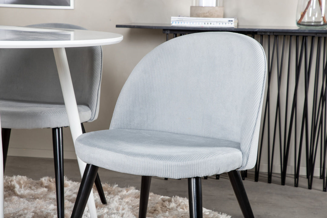 Venture Home Plaza Round Table 100 cm - White top / White Legs+Velvet Dining Chair Corduroy - Light Grey / Black_4