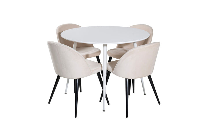 Venture Home Plaza Round Table 100 cm - White top / White Legs+Velvet Dining Chair - Beige / Black_4