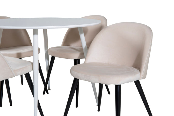 Venture Home Plaza Round Table 100 cm - White top / White Legs+Velvet Dining Chair - Beige / Black_4