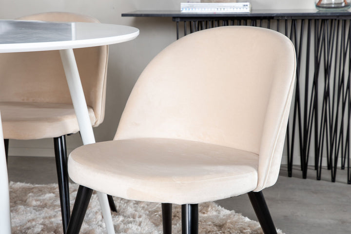 Venture Home Plaza Round Table 100 cm - White top / White Legs+Velvet Dining Chair - Beige / Black_4