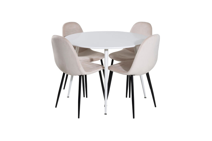 Venture Home Plaza Round Table 100 cm - White top / White Legs+Polar Dining Chair- Black legs / Beige Velvet (ersätter 19902-880)_4